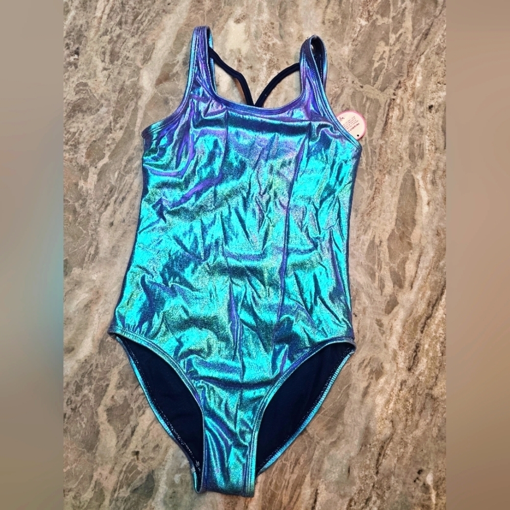 NWT Justice Iridescent One Piece Swimsuit Girls 14 UPF 50+
